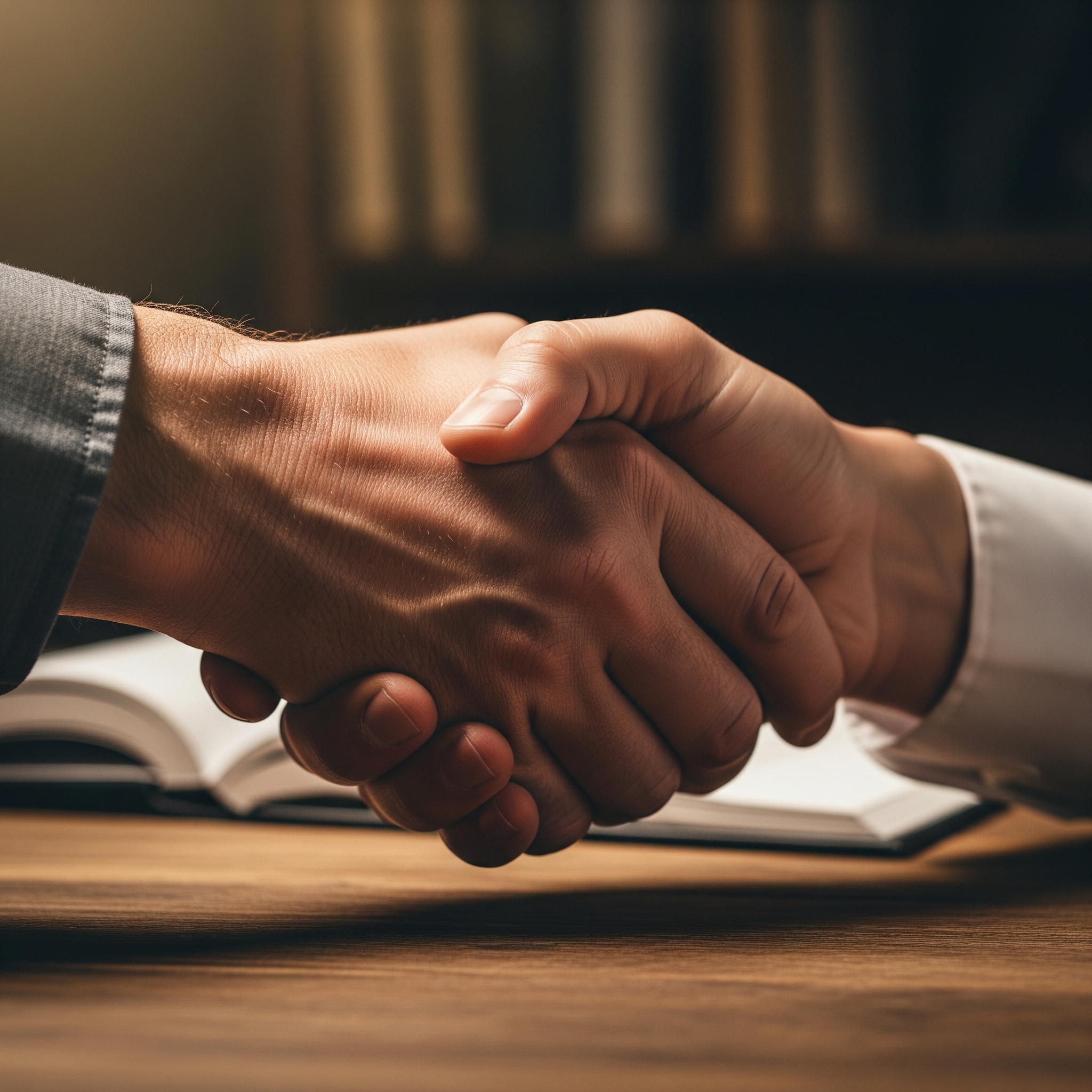Two hands shaking in agreement, symbolizing a commitment or accountability pact between people